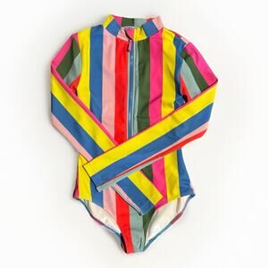 Mini Boden long sleeved 1/2 zip Rainbow Girls swim suit NWOT 9/10 Modest Swim